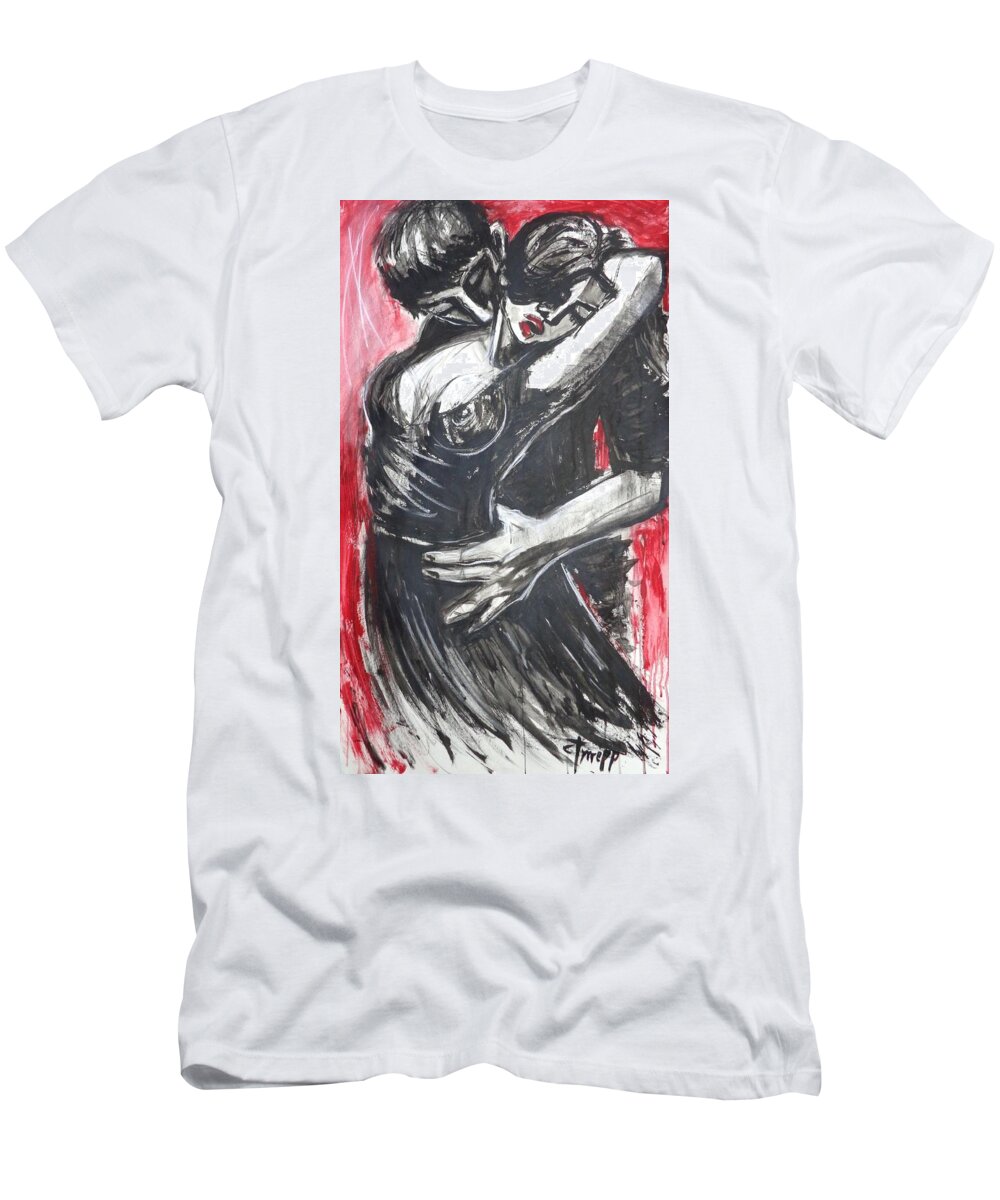 Couple In Love T-Shirt featuring the painting Lovers - Dance Of Passion 2 by Carmen Tyrrell