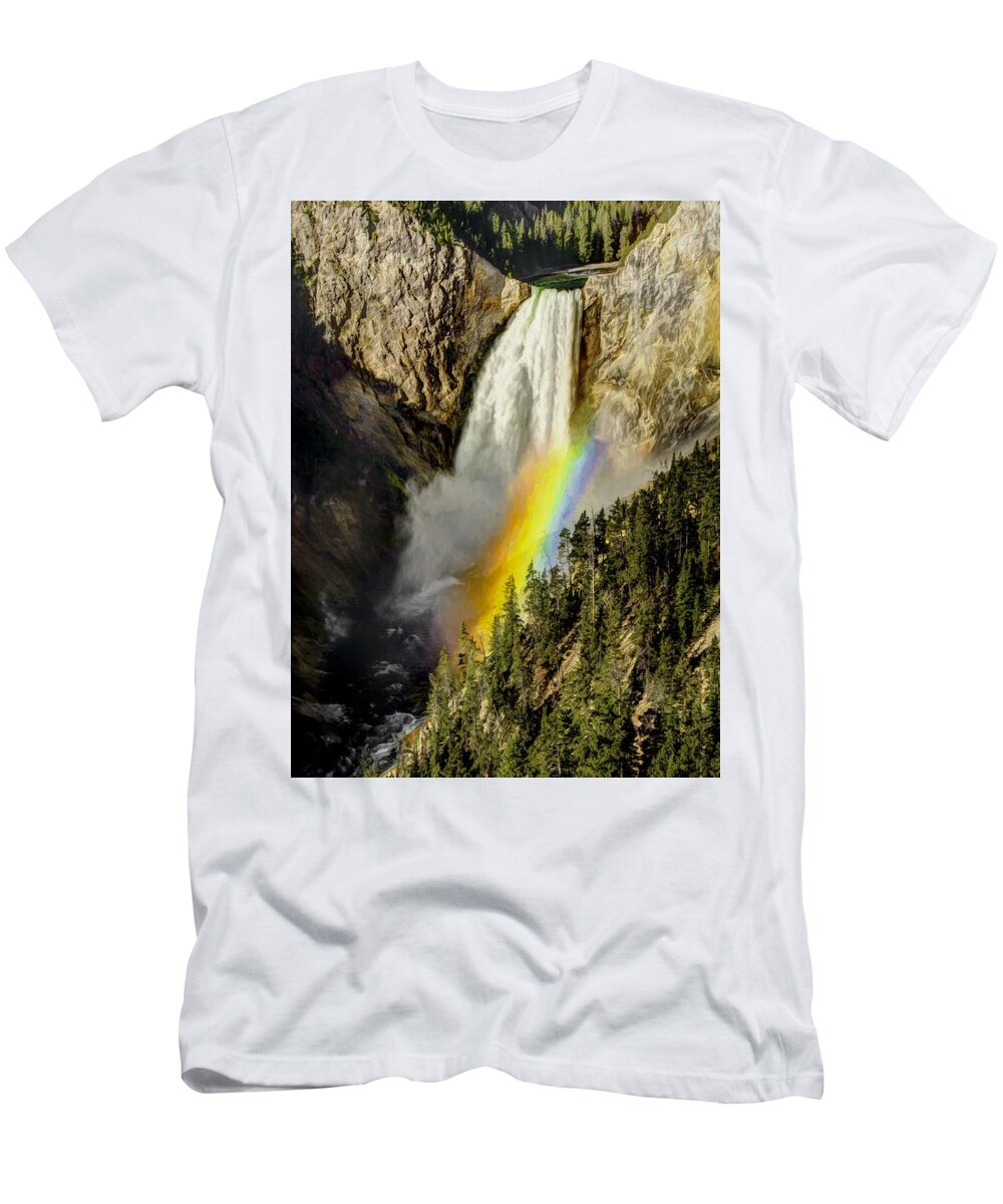 Blue T-Shirt featuring the painting Lower Falls- Yellowstone Park by Penny Lisowski