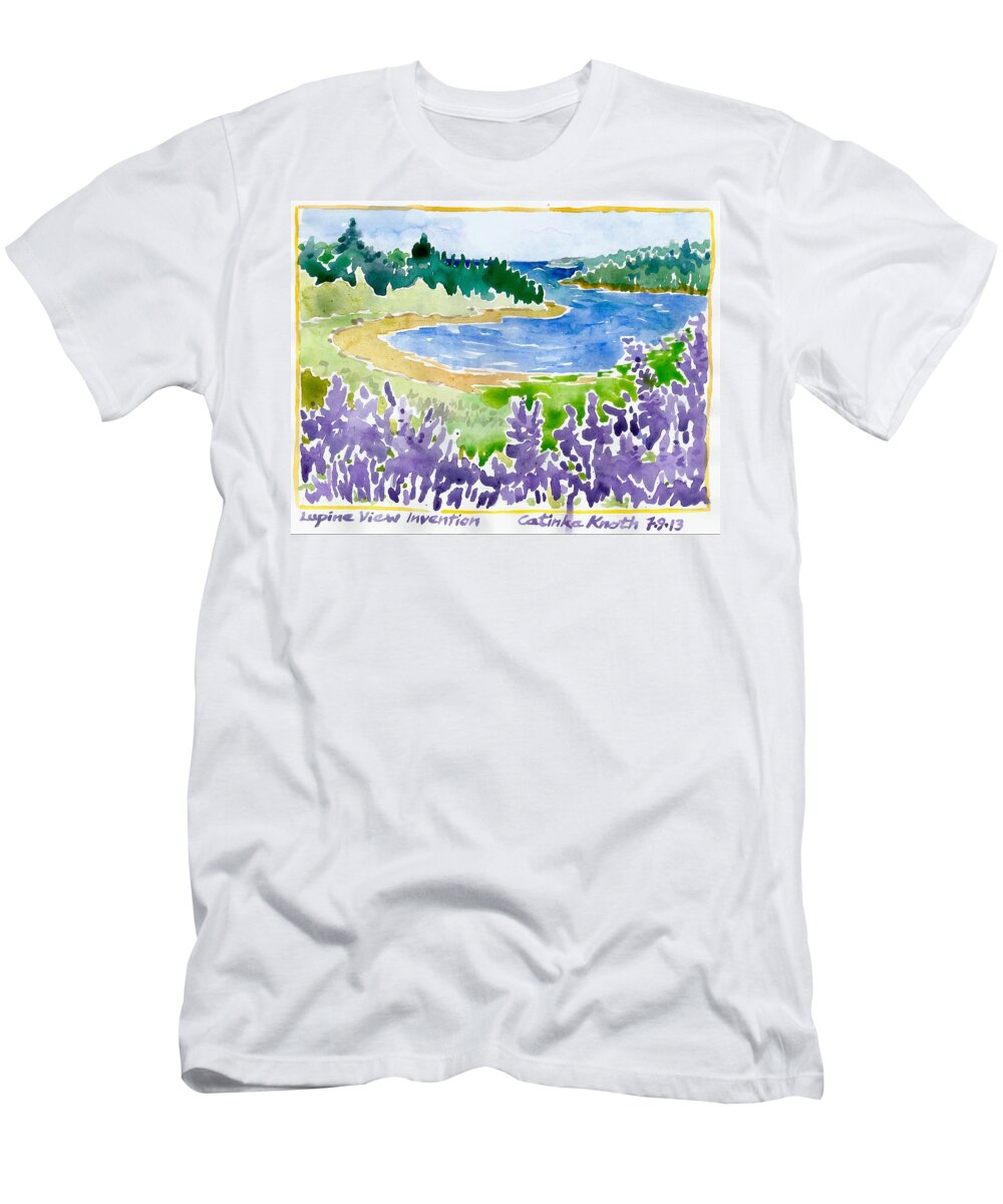  T-Shirt featuring the painting Lupine Coastal Scene Watercolor by Catinka Knoth