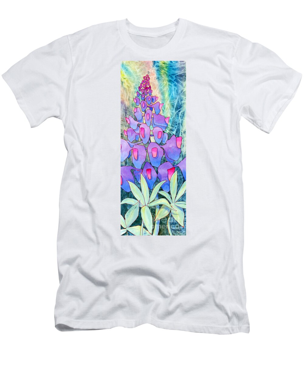 Lupine Solitaire T-Shirt featuring the painting Lupine Solitaire by Teresa Ascone