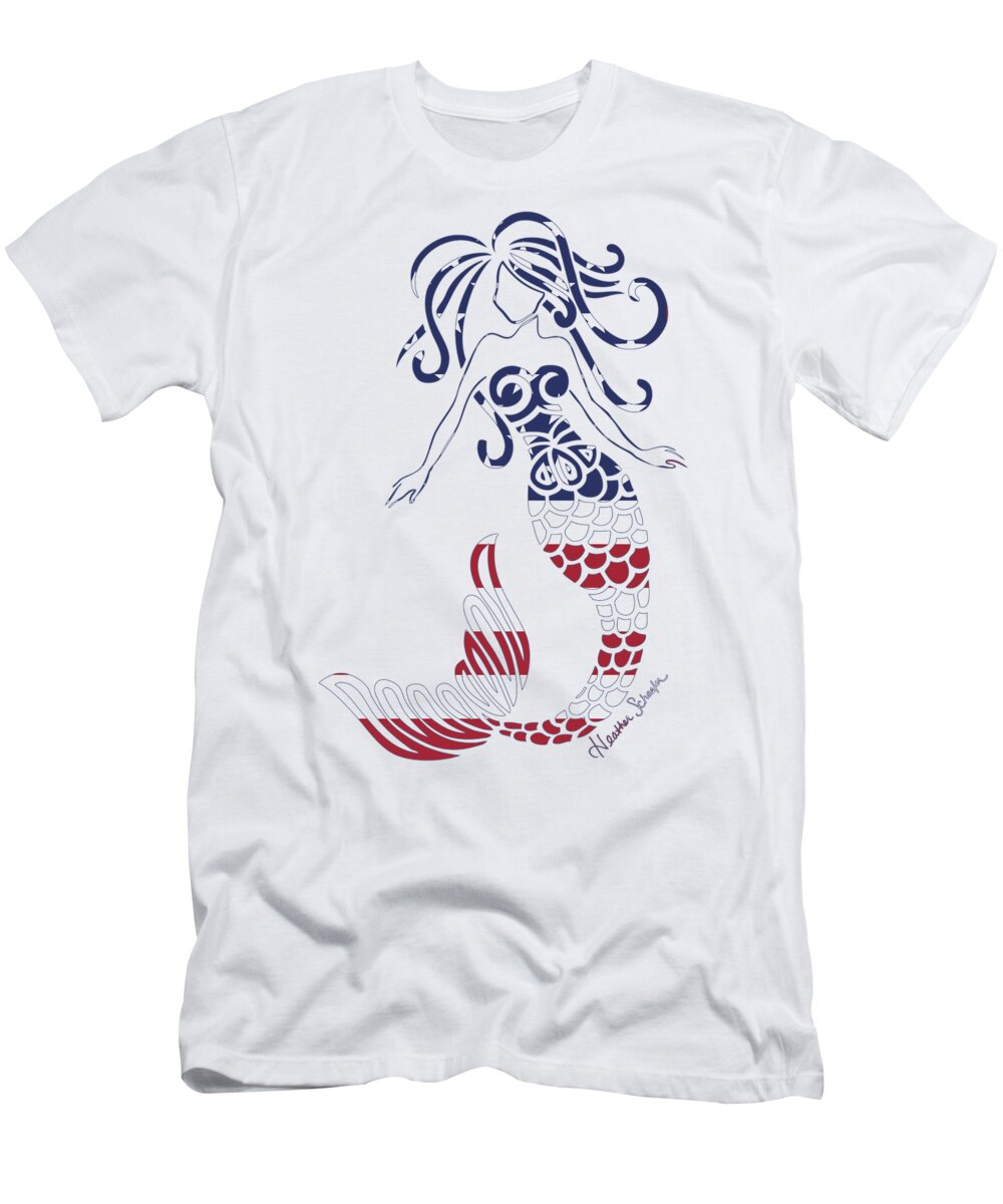 American T-Shirt featuring the digital art Made in the USA Tribal Mermaid by Heather Schaefer