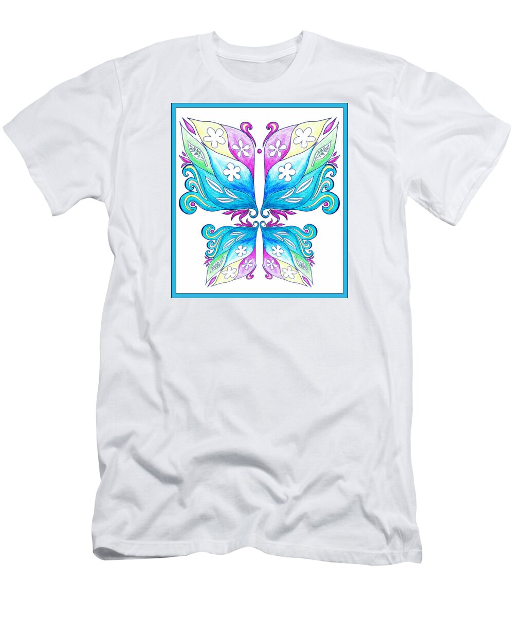 Butterfly T-Shirt featuring the painting Magic Floral Butterfly Baby Blue by Irina Sztukowski