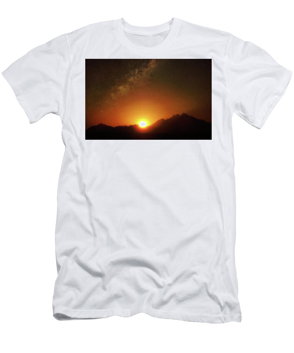 Sunset T-Shirt featuring the photograph Magical Milkyway Above The African Mountains by Johanna Hurmerinta