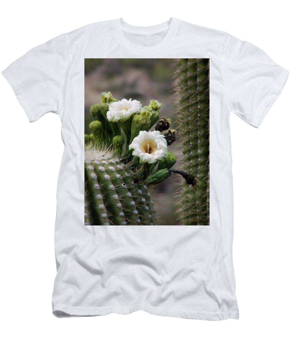 Arizona T-Shirt featuring the photograph Magnificant Bloom of the Saguaro by Lucinda Walter