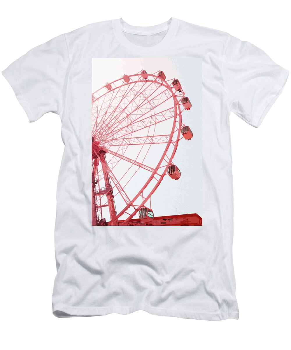 Malaga Noria T-Shirt featuring the painting Malaga, Ferris Wheel - 01 by AM FineArtPrints