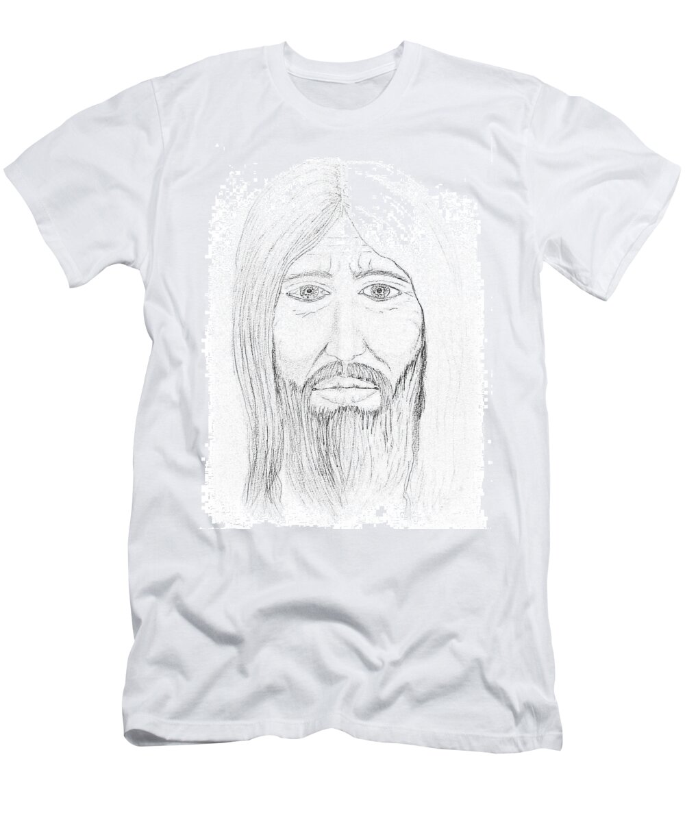 Drawing T-Shirt featuring the drawing Male Face Drawing by Delynn Addams