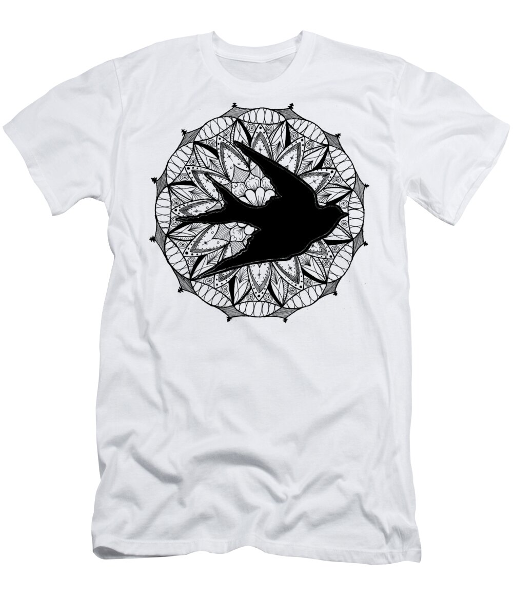 Mandala T-Shirt featuring the drawing Mandala #11 - Dove in Flight by Eseret Art