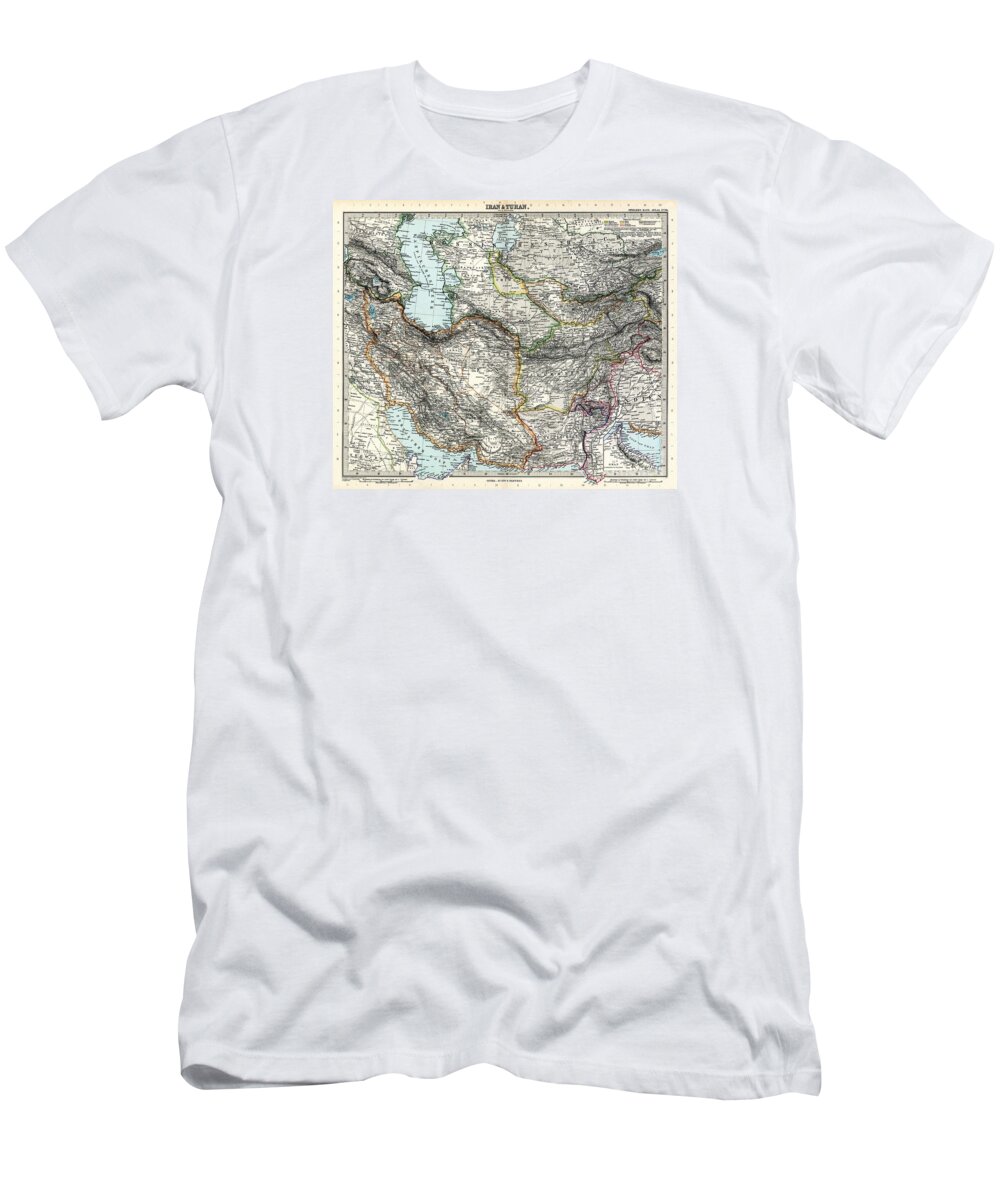 Map Of Iran And Turan In Qajar Dynasty Drawn By Adolf Stieler - 1891 T-Shirt featuring the painting Map of Iran and Turan in Qajar dynasty drawn by Adolf Stieler by Celestial Images