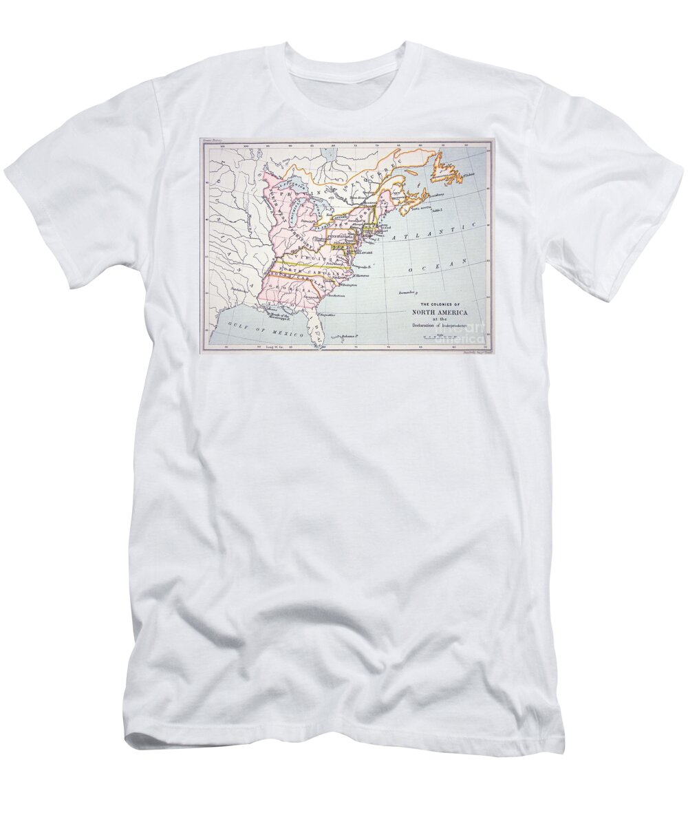 Maps T-Shirt featuring the drawing Map of the Colonies of North America at the time of the Declaration of Independence by American School