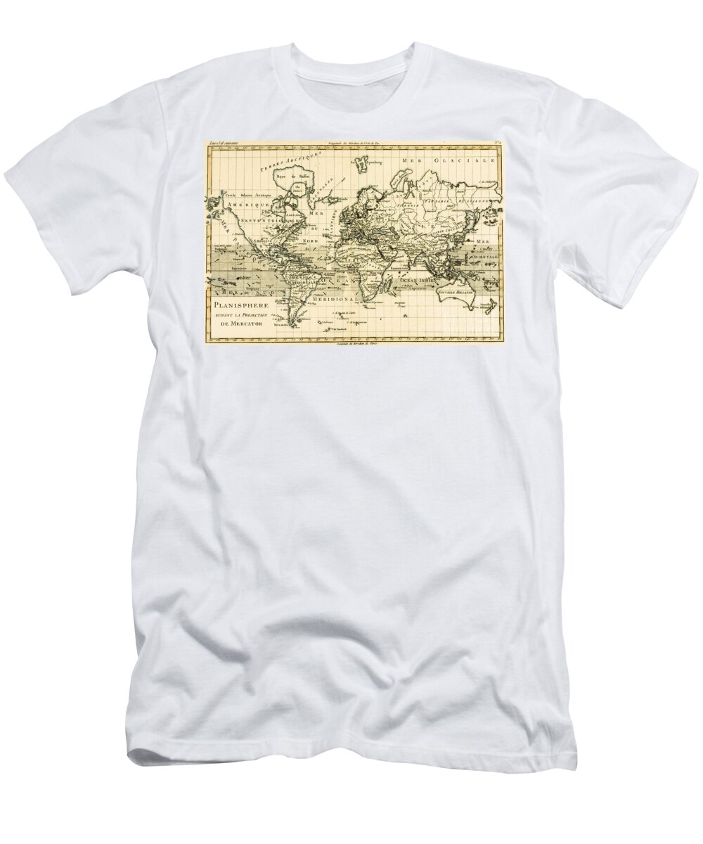 Maps T-Shirt featuring the drawing Map of the World using the Mercator Projection by Guillaume Raynal