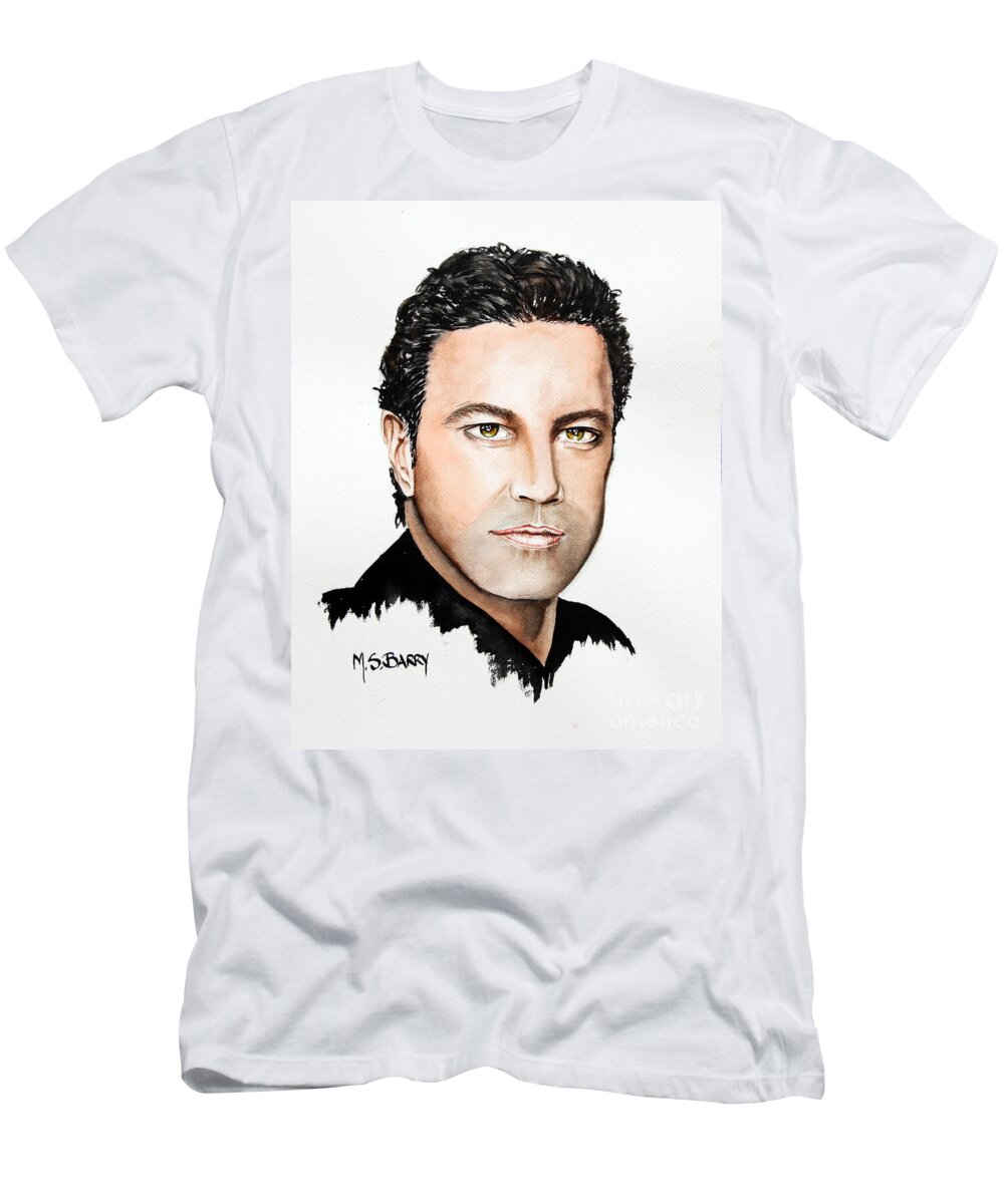 Greek T-Shirt featuring the painting Mario Frangoulis by Maria Barry