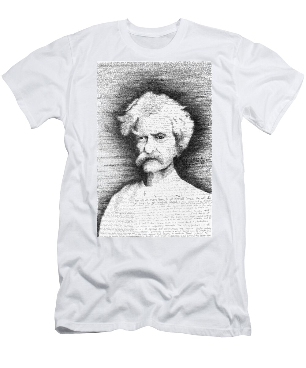 Mark Twain T-Shirt featuring the drawing Mark Twain in his own words by Phil Vance