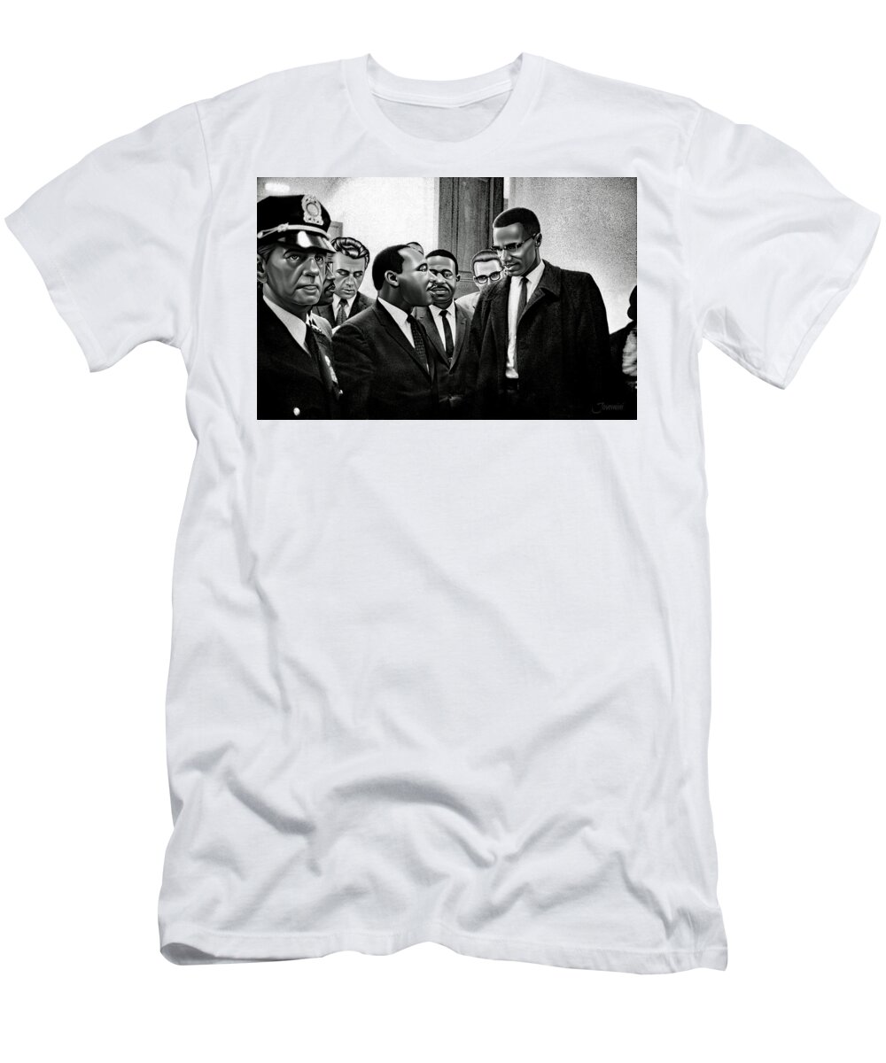 Civil Rights T-Shirt featuring the painting Martin Luther King Jr. meets Malcolm X Painting in HD by Jovemini J