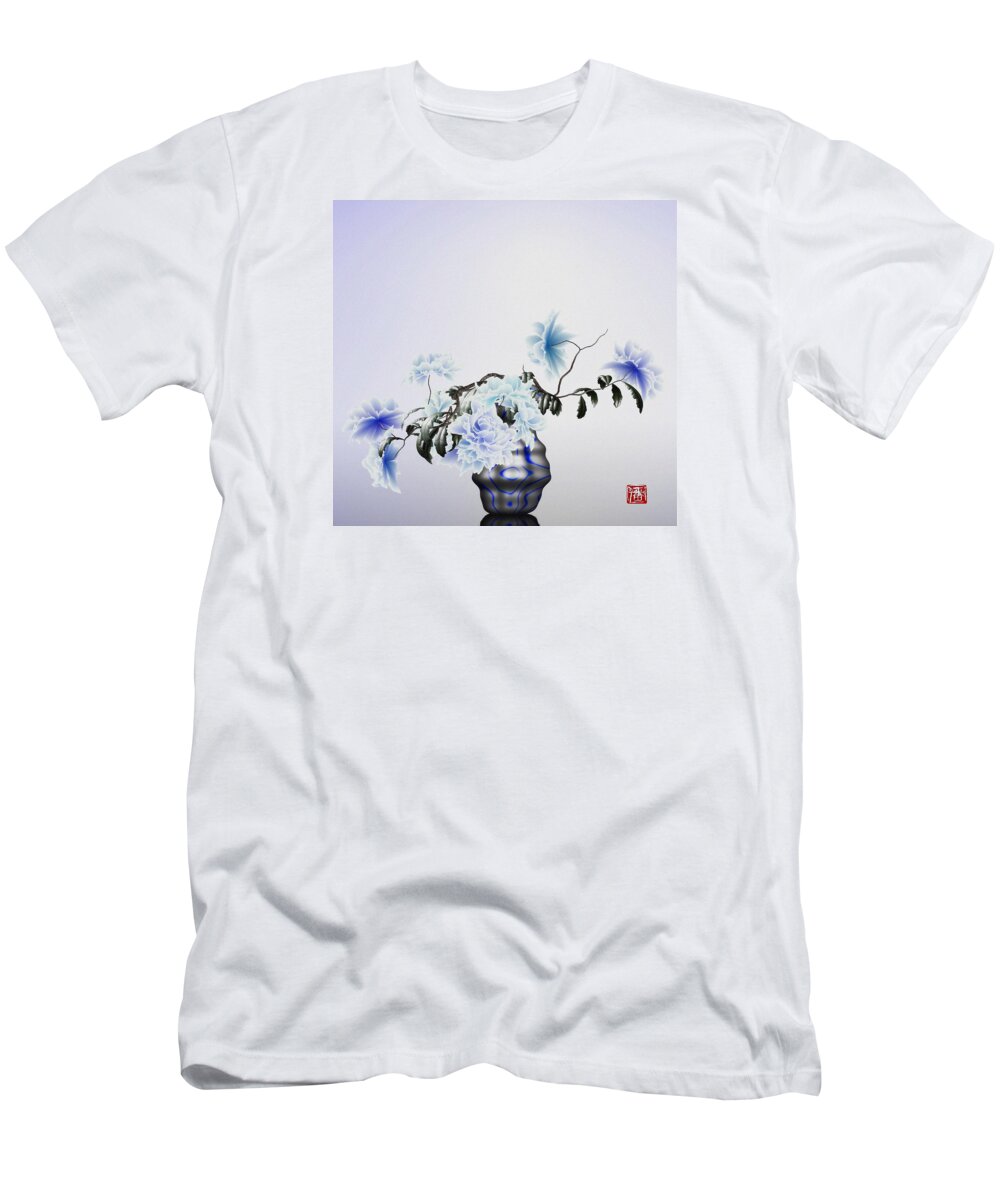  T-Shirt featuring the digital art Math flowers in blue 2 by GuoJun Pan