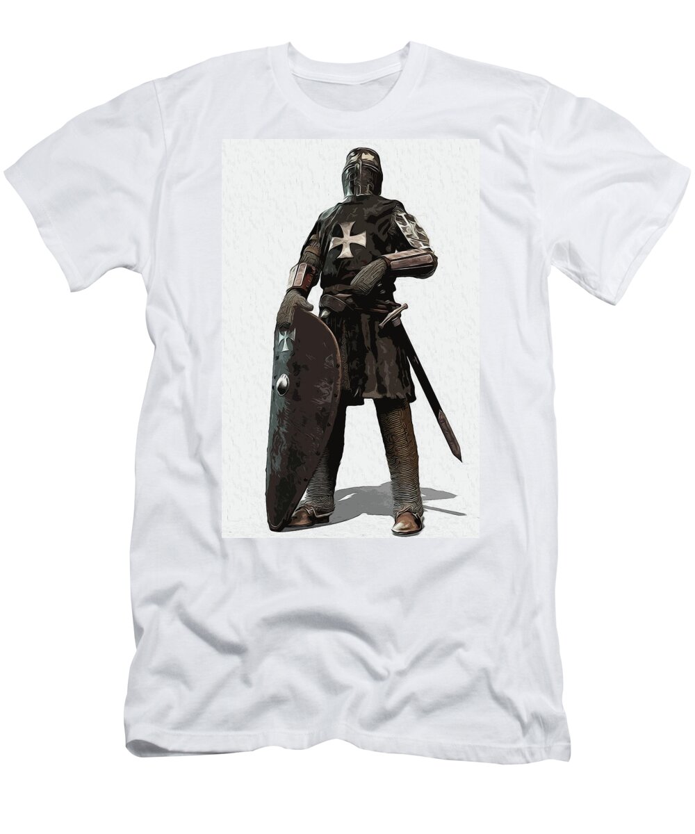 Medieval Infantry T-Shirt featuring the painting Medieval Warrior - 06 by AM FineArtPrints