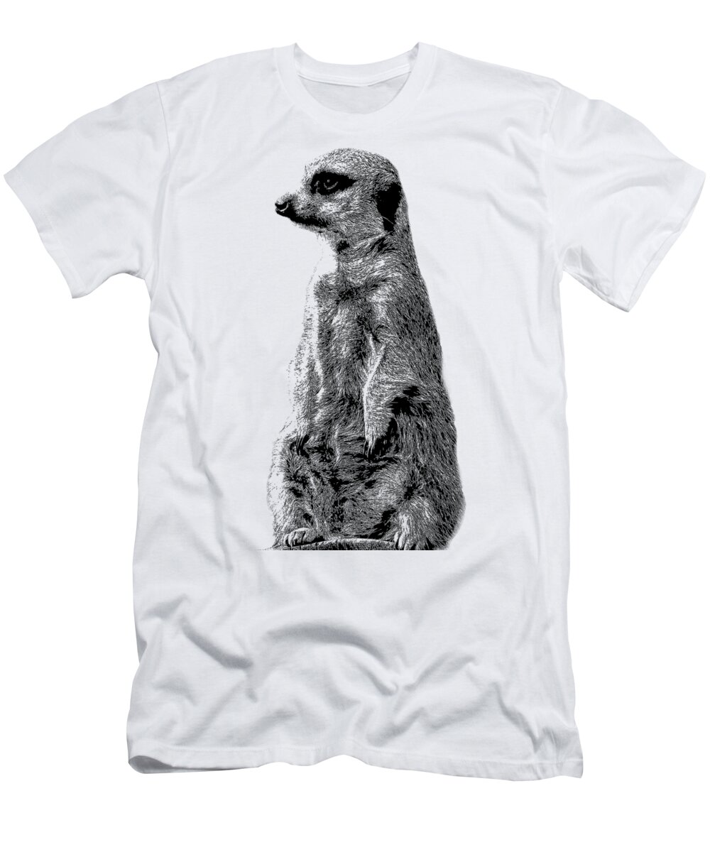 Animal T-Shirt featuring the digital art Meerkat Etching by Greg Noblin
