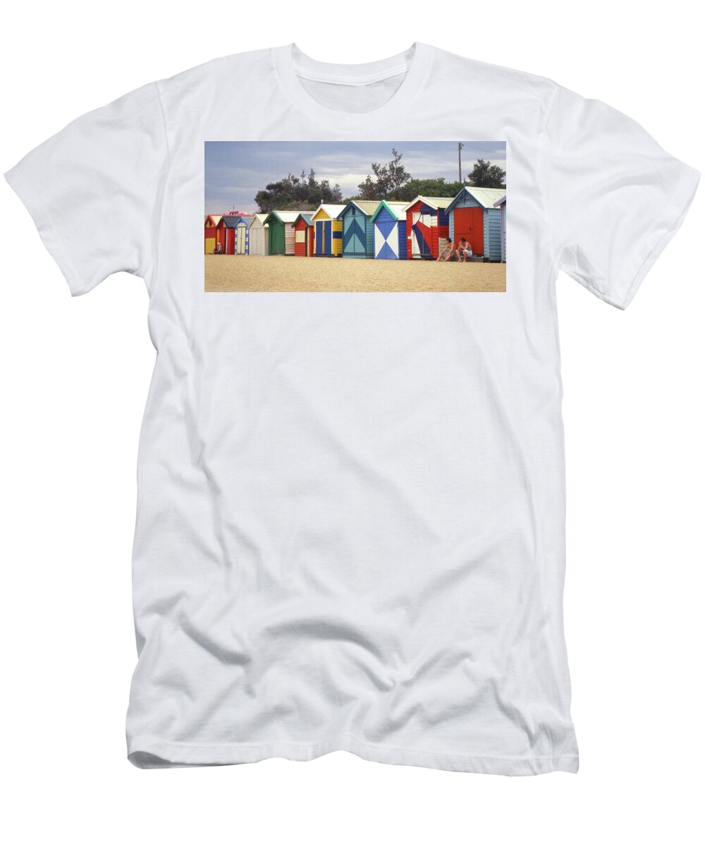 Beach T-Shirt featuring the photograph Melbourne Bathing Boxes #1 by Jerry Griffin