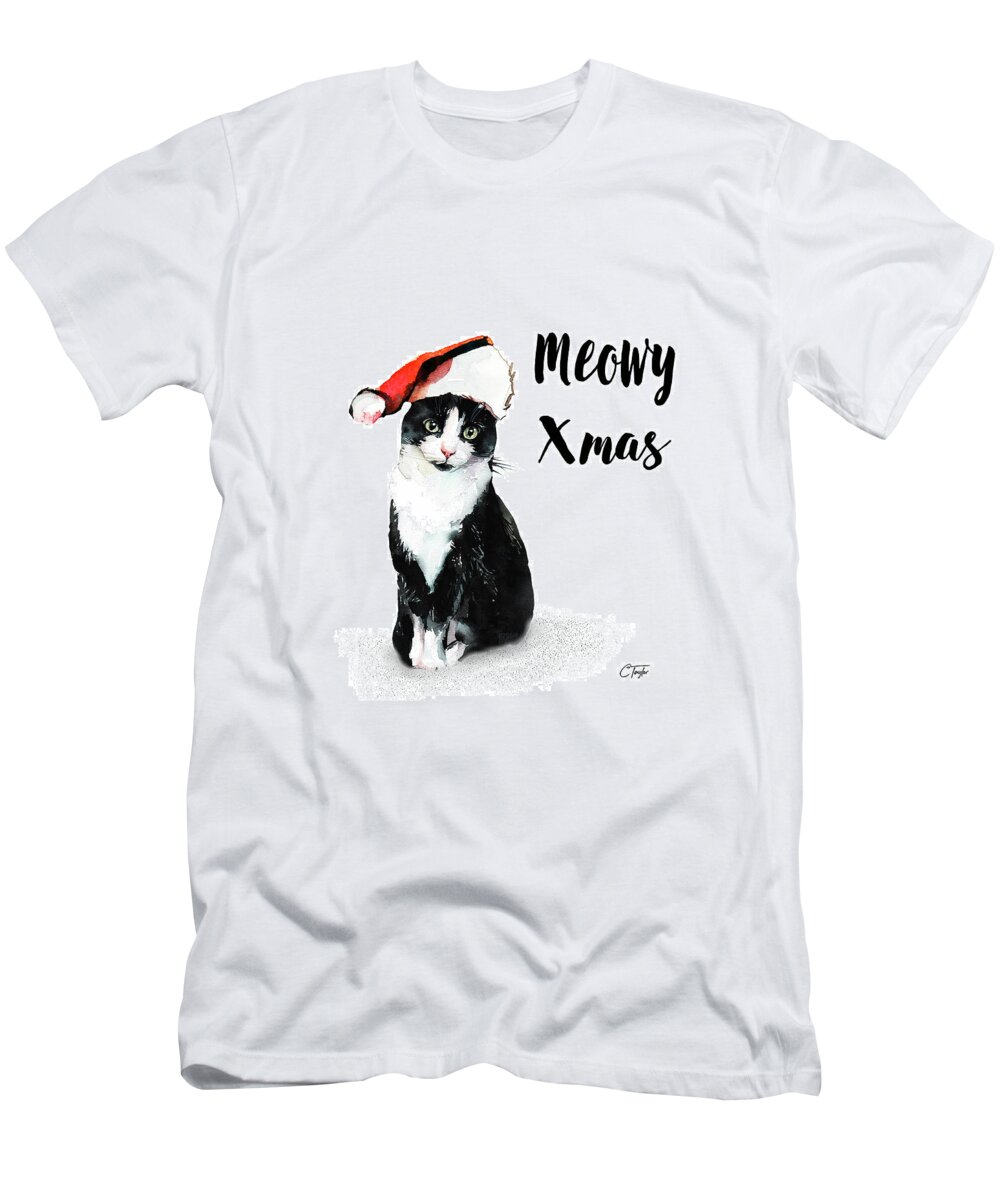 Cat T-Shirt featuring the painting Meowy Xmas by Colleen Taylor