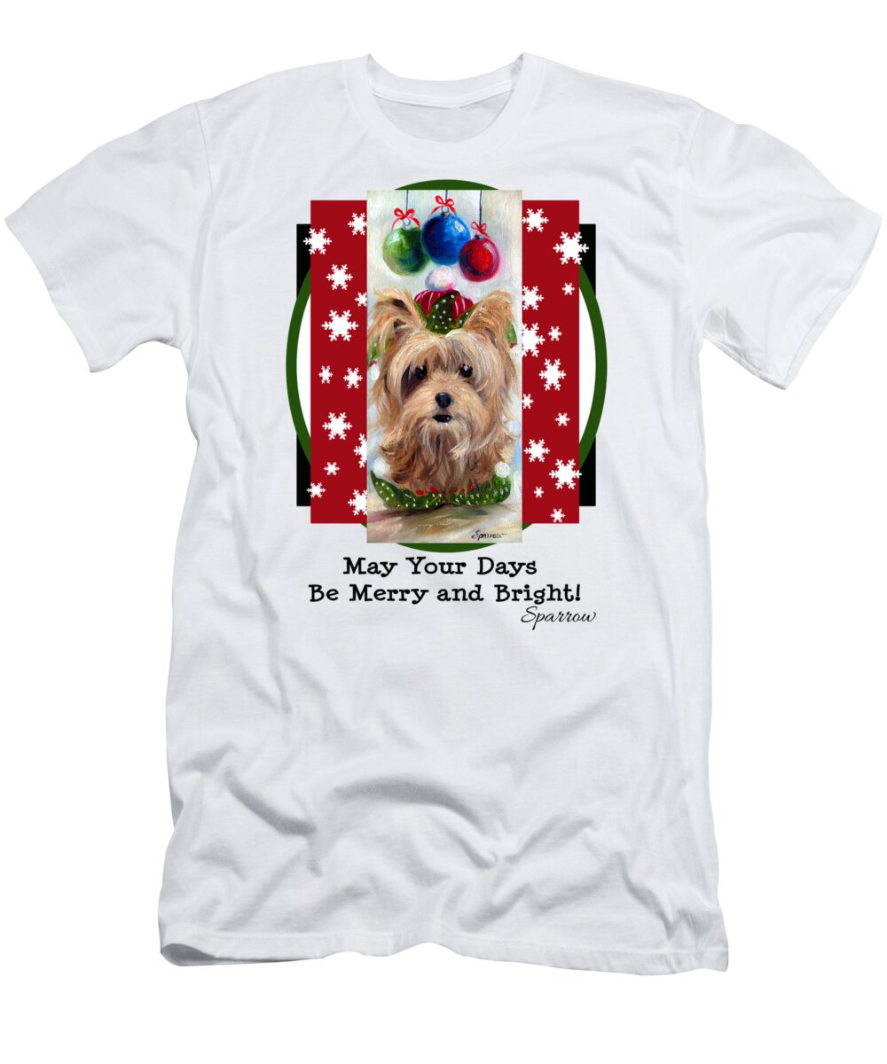 Christmas T-Shirt featuring the painting Merry and Bright by Mary Sparrow