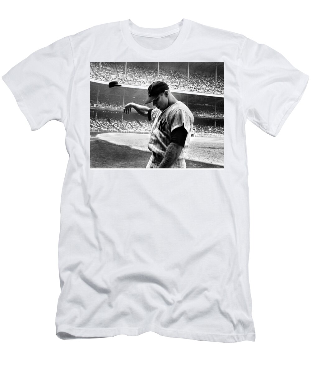 Mickey Mantle Throws His Helmet T-Shirt by Peter Nowell - Fine Art