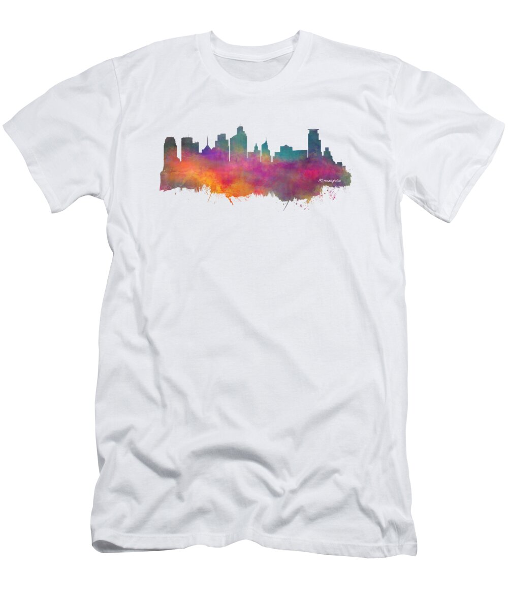 Minneapolis T-Shirt featuring the digital art Minneapolis skyline by Justyna Jaszke JBJart
