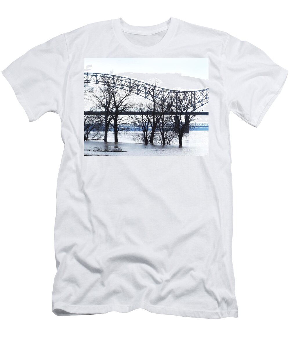 Bridge T-Shirt featuring the photograph Mississippi River at Memphis January High Water by Lizi Beard-Ward