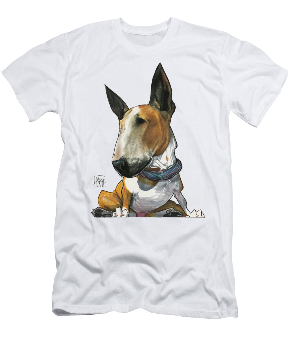 Pet Portrait T-Shirt featuring the drawing Missy Minuto 3190 by Canine Caricatures By John LaFree