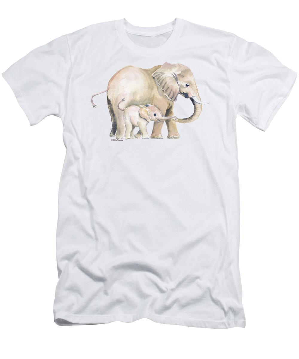 Mom And Baby Elephant T-Shirt featuring the painting Mom and Baby Elephant 2 by Melly Terpening