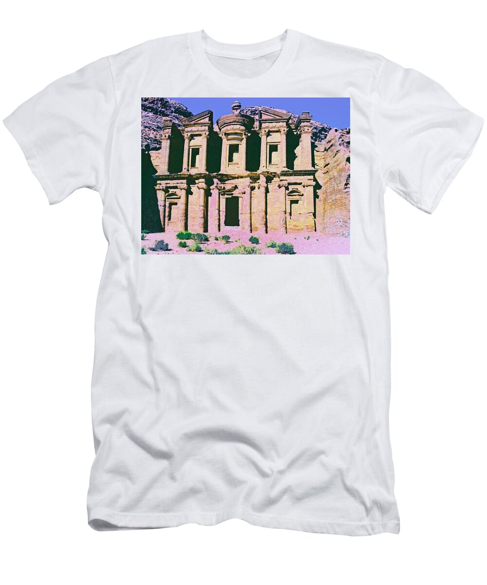 Monastery At Petra T-Shirt featuring the mixed media Monastery at Petra by Dominic Piperata