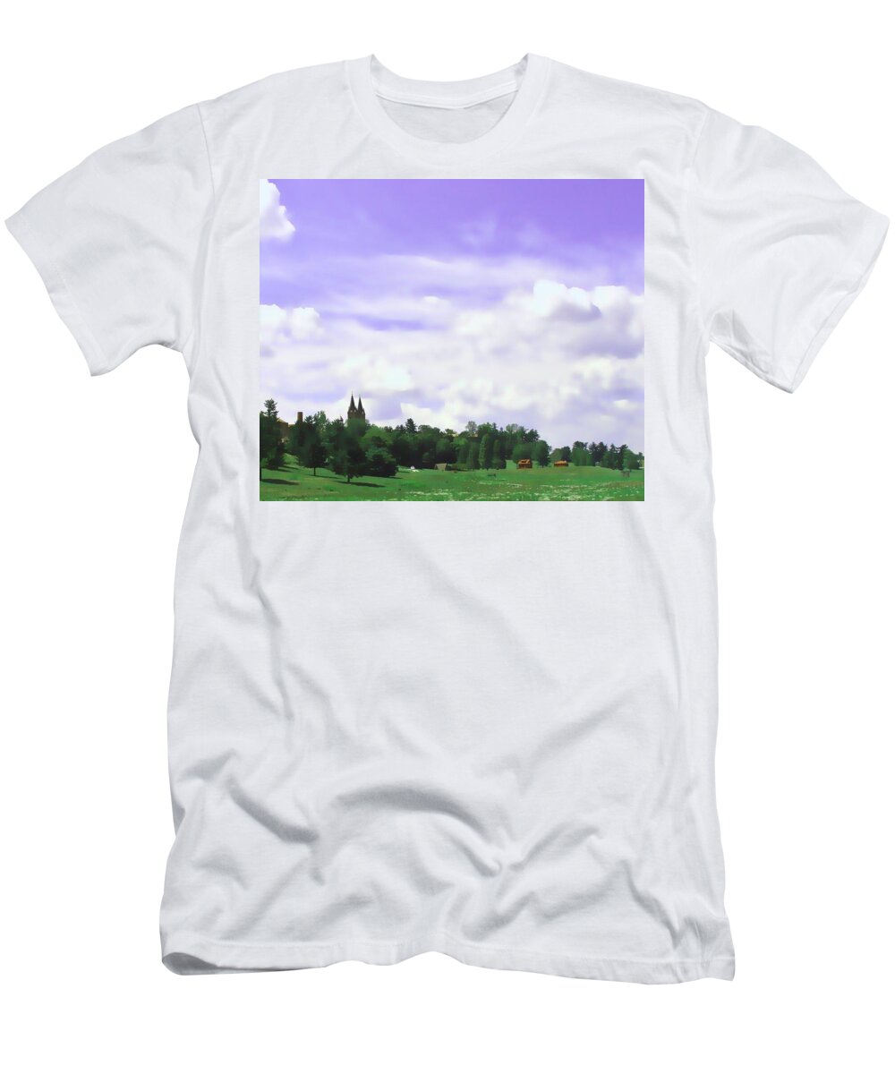 Monastery T-Shirt featuring the digital art Monastery Twin Towers by Stacie Siemsen