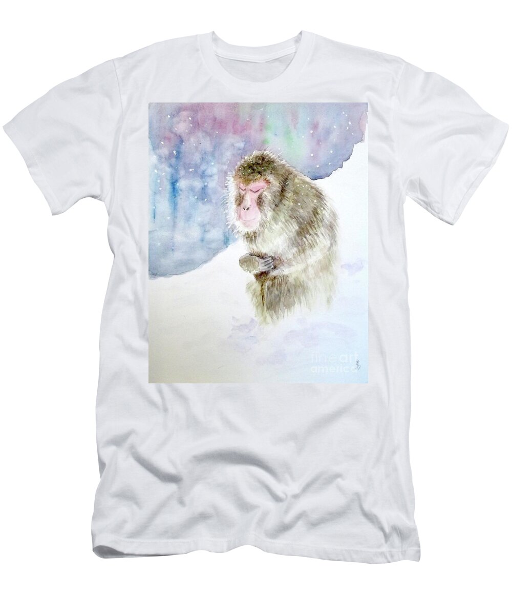 Monkey T-Shirt featuring the painting Monkey in meditation by Yoshiko Mishina