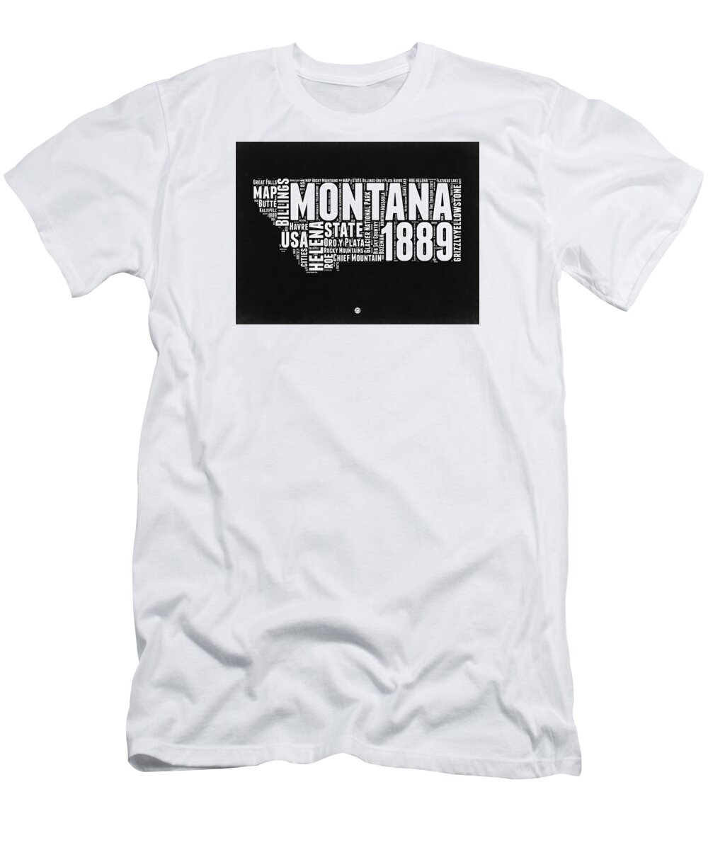  T-Shirt featuring the digital art Montana Black and White Map by Naxart Studio