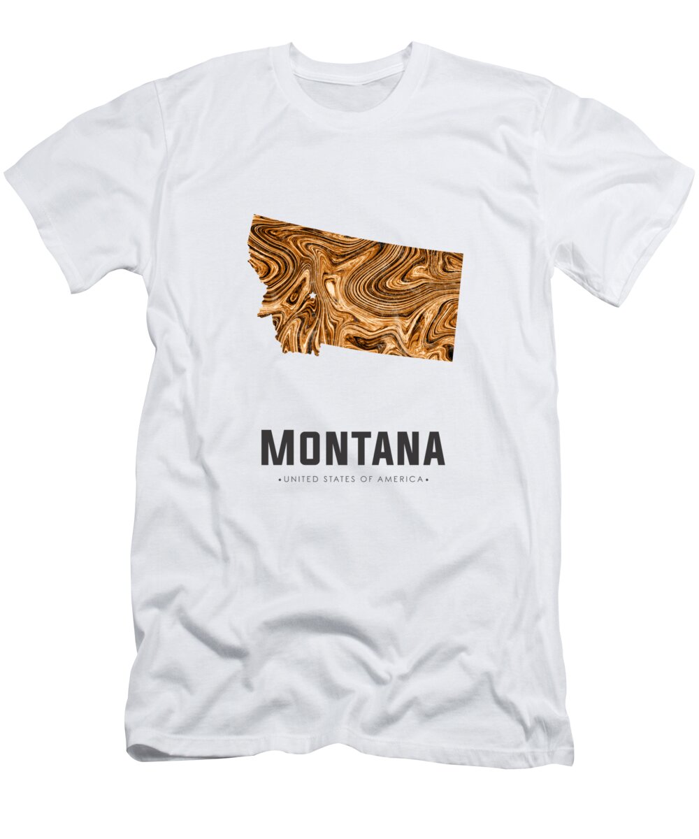 Montana T-Shirt featuring the mixed media Montana Map Art Abstract in Brown by Studio Grafiikka