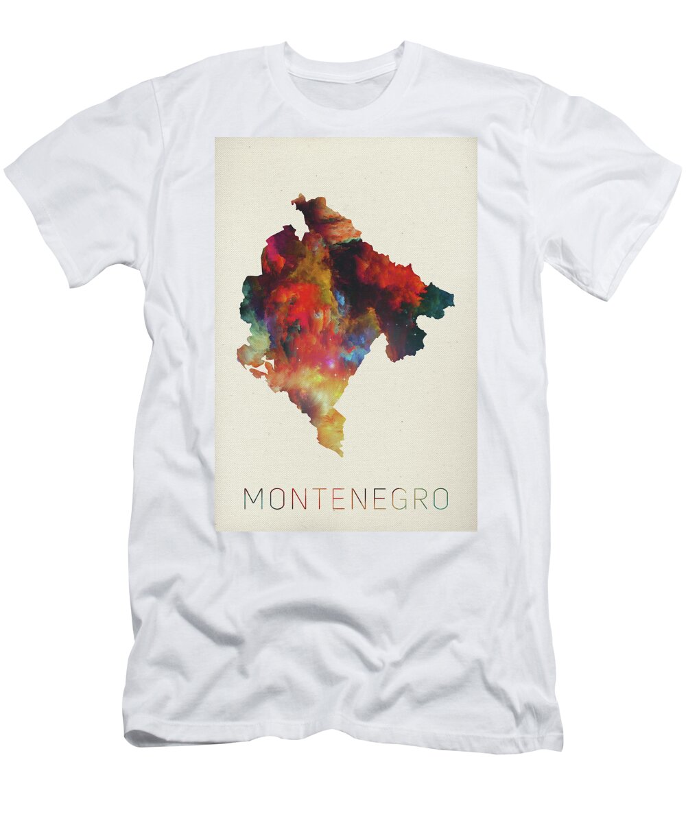 Montenegro T-Shirt featuring the mixed media Montenegro Watercolor Map by Design Turnpike