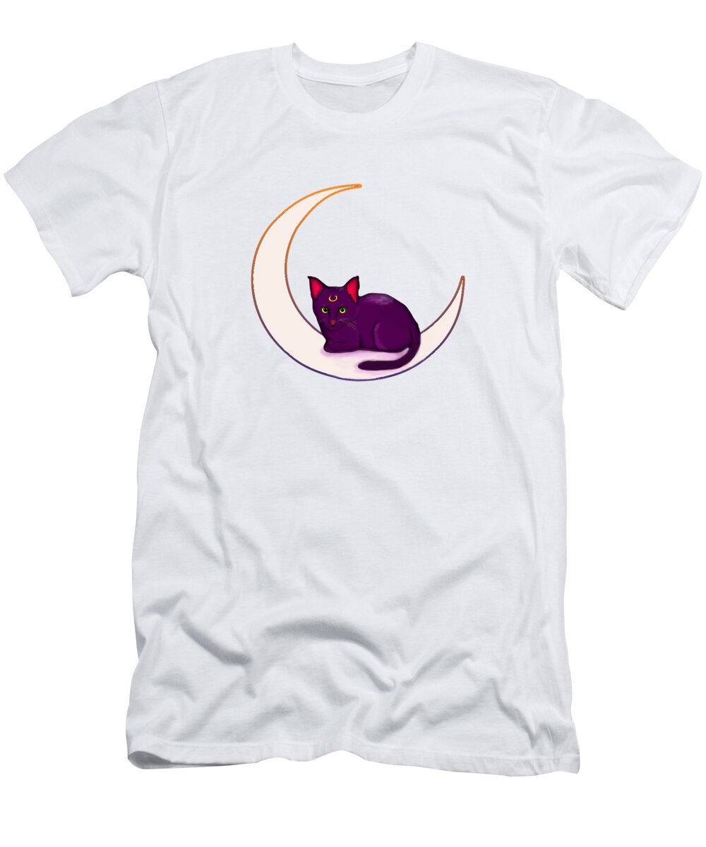 Moon T-Shirt featuring the digital art Moon kitty by Destiny Nowicki