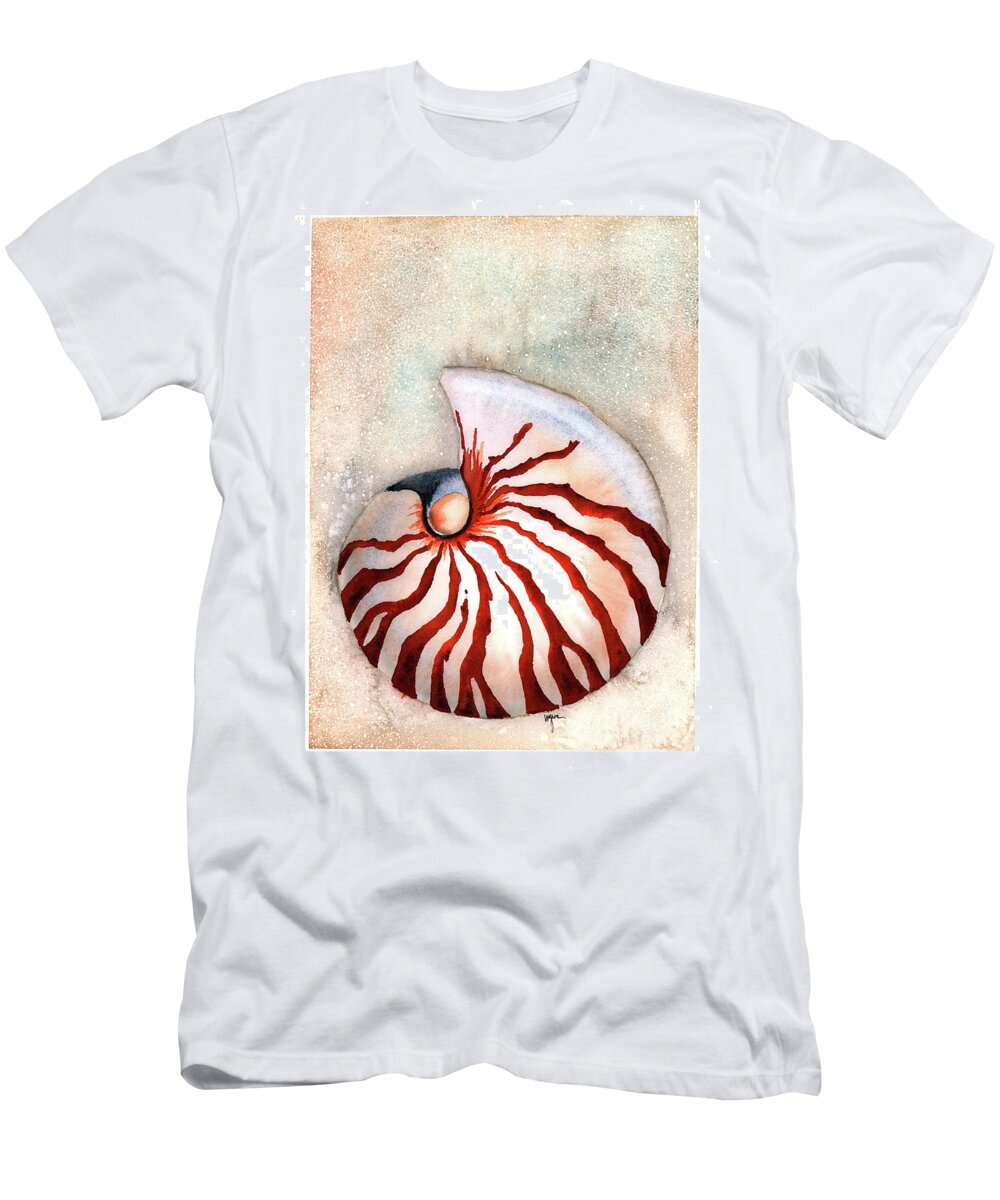 Seahell T-Shirt featuring the painting Moon Nautilus by Hilda Wagner