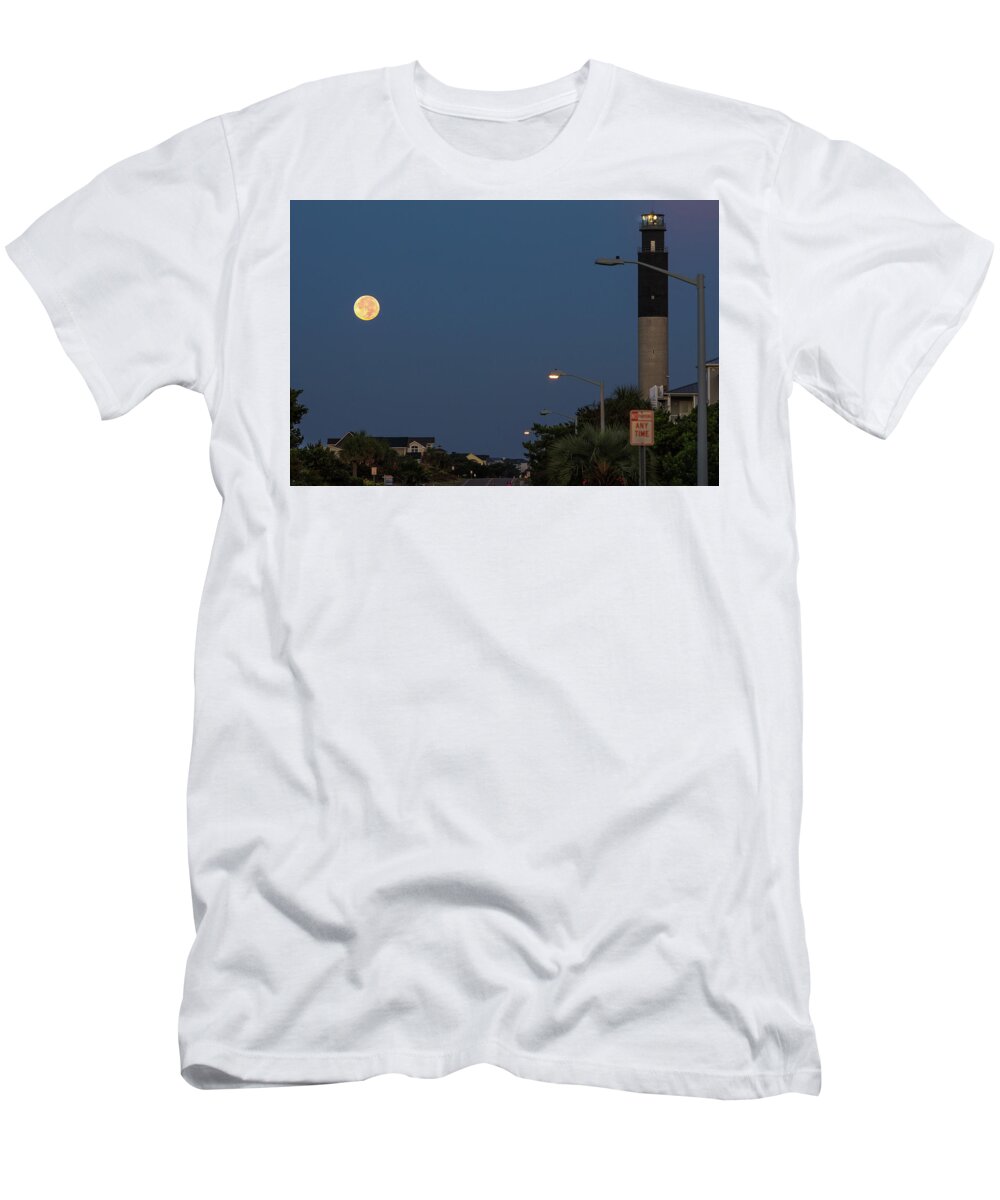 Moon T-Shirt featuring the photograph Moonlight Lighthouse by Nick Noble