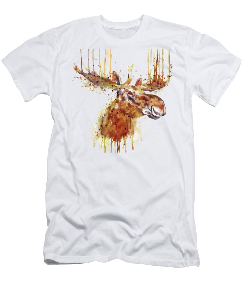 Moose T-Shirt featuring the painting Moose Head by Marian Voicu
