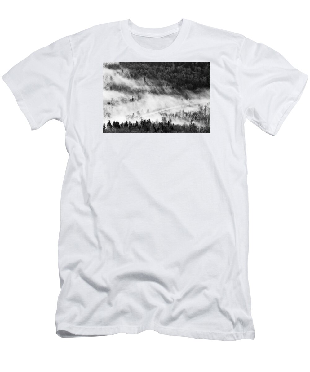 B&w T-Shirt featuring the photograph Morning Fog by Ken Barrett