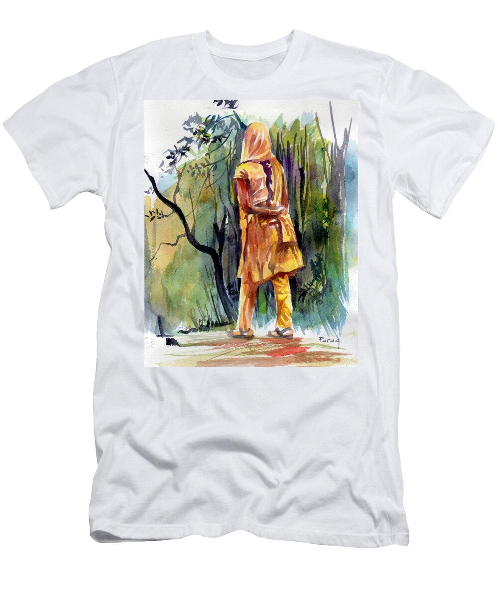 Morning Walk T-Shirt featuring the painting Morning Walk by Parag Pendharkar