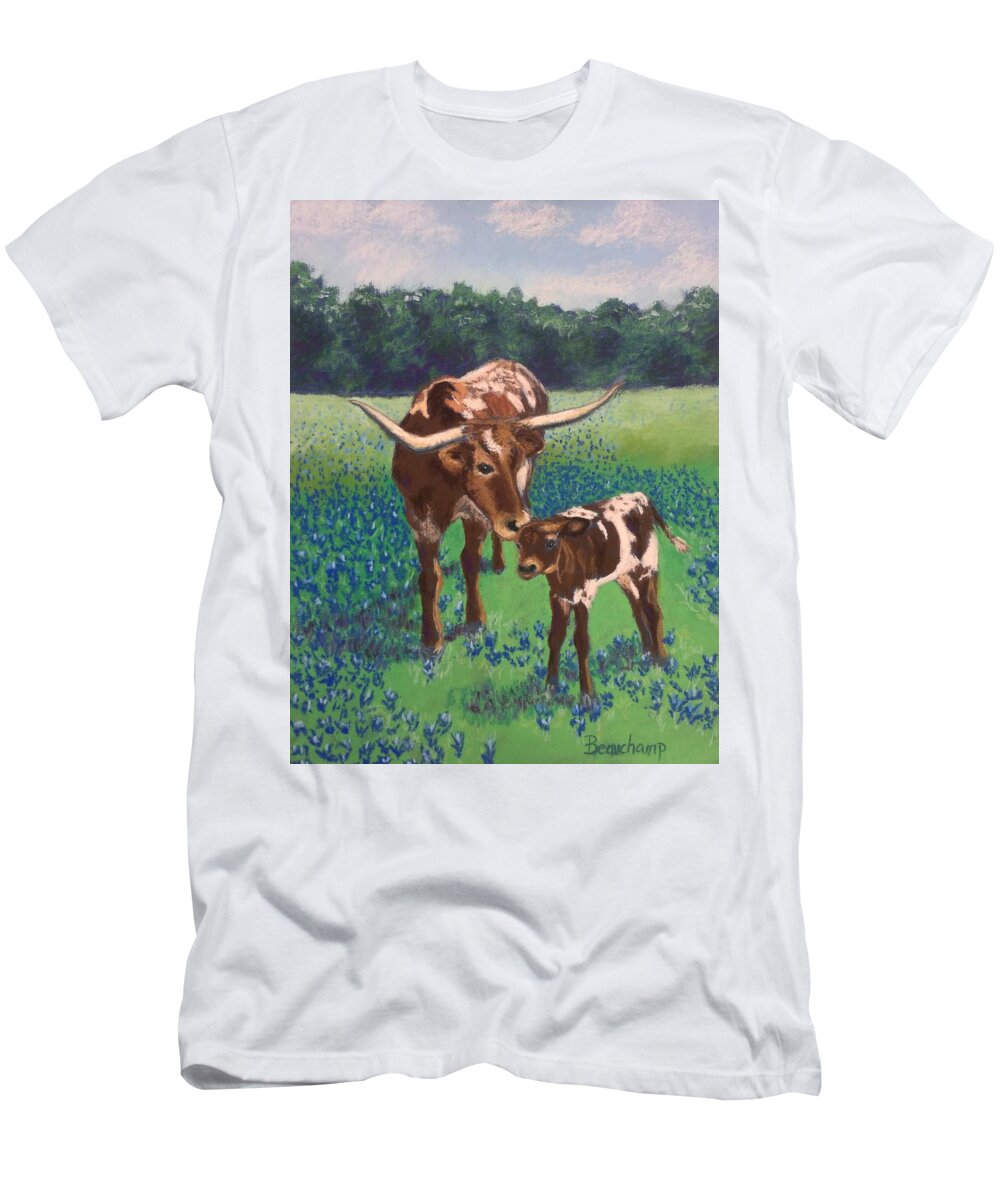 Longhorn T-Shirt featuring the pastel Mother Love Texas Style by Nancy Beauchamp