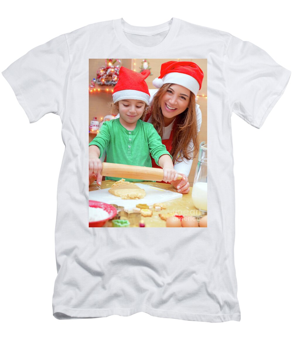 Baby T-Shirt featuring the photograph Mother with son doing Christmas cookies by Anna Om