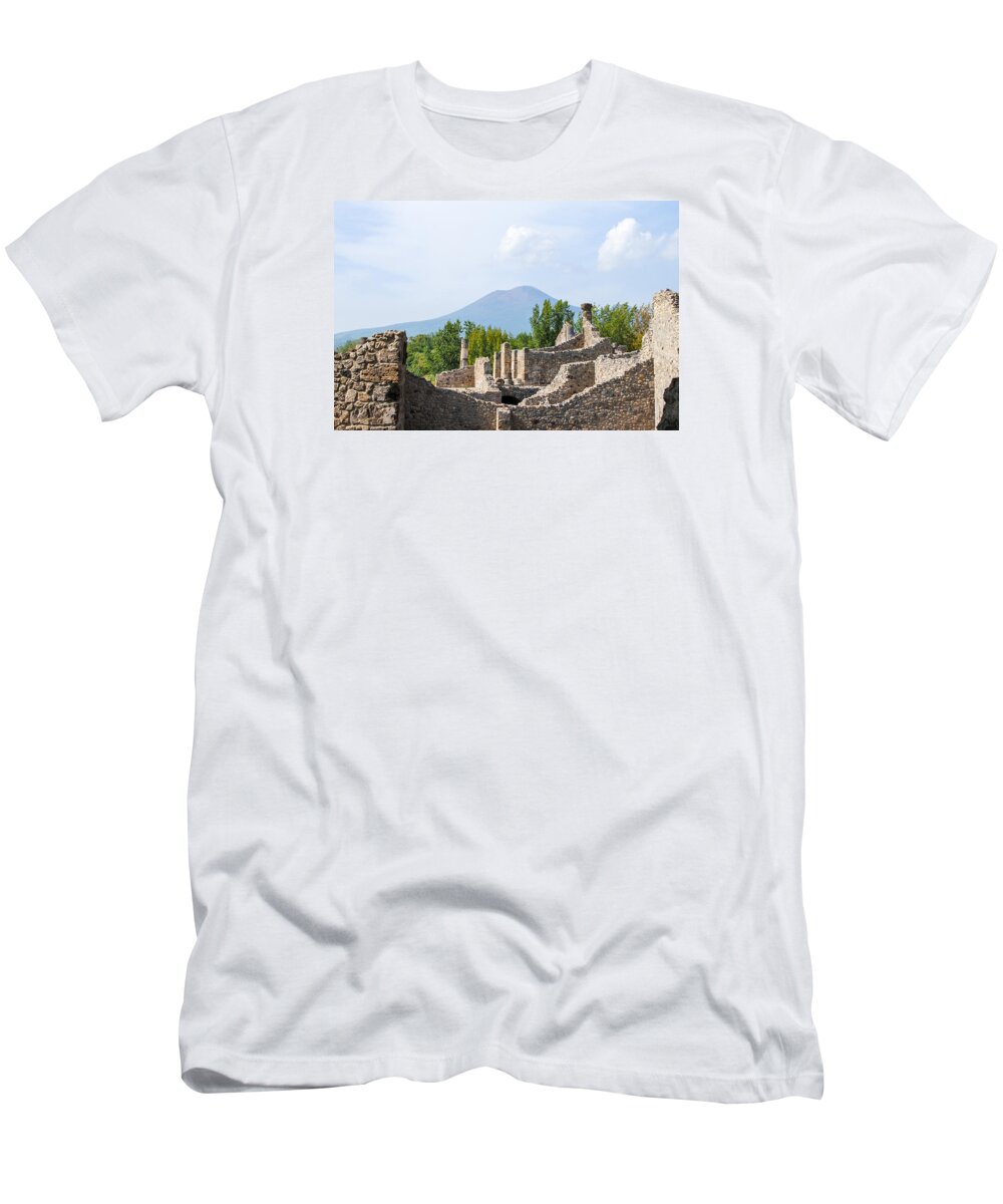 Pompeii T-Shirt featuring the photograph Mount Vesuvius Beyond the Ruins of Pompei by Allan Levin