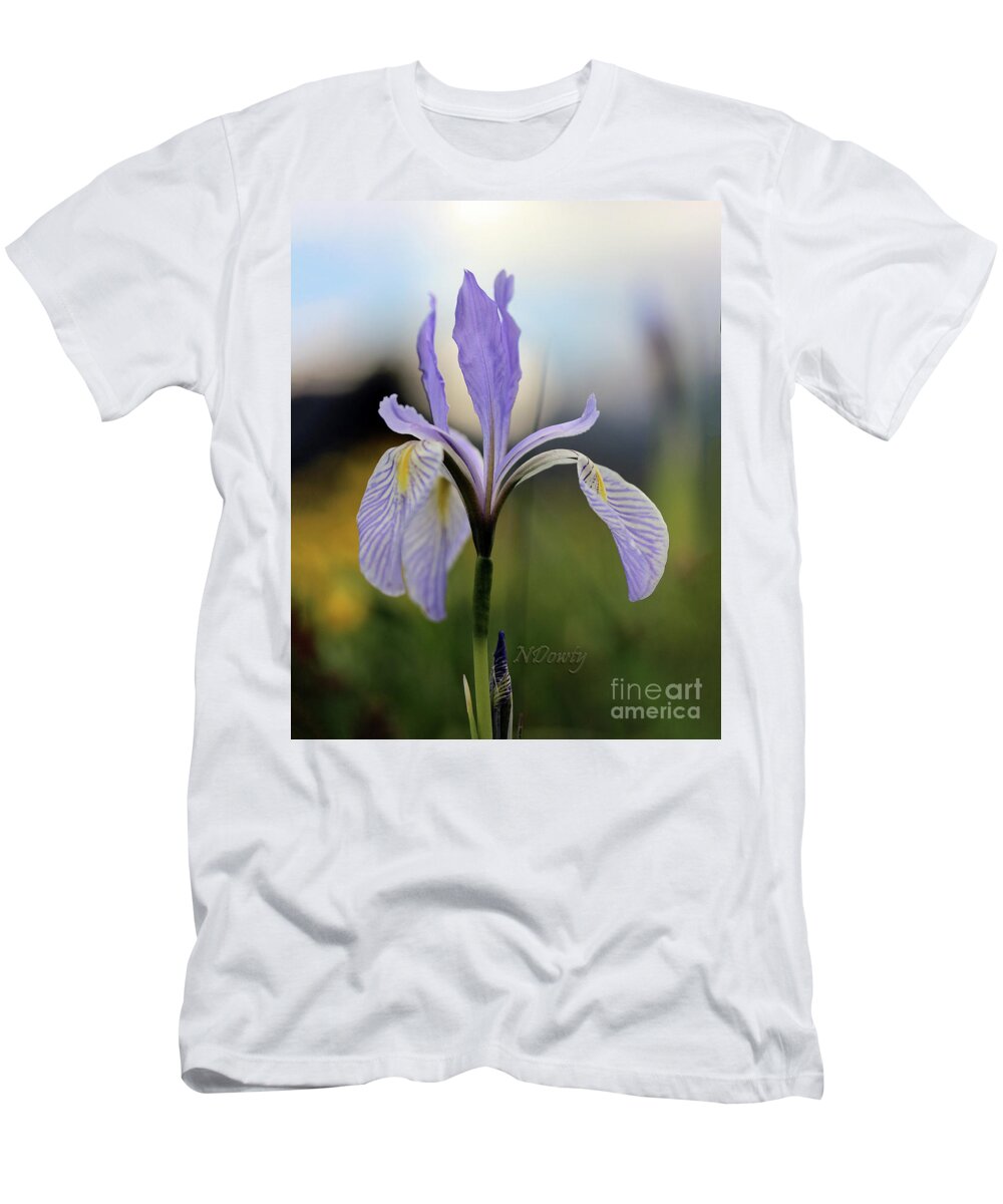 Mountain Iris With Bud T-Shirt featuring the photograph Mountain Iris with Bud by Natalie Dowty