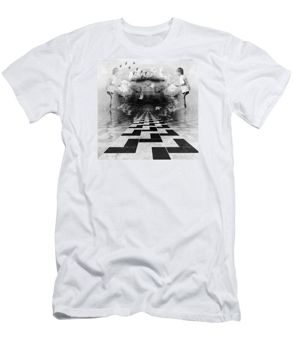 Boy T-Shirt featuring the digital art My Shadow's Reflection I-monochrome by Melissa D Johnston