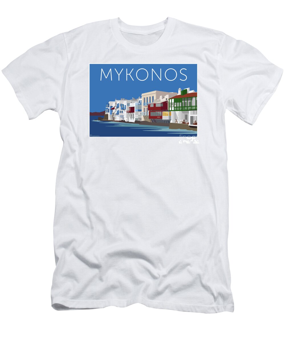 Mykonos T-Shirt featuring the digital art MYKONOS Little Venice - Blue by Sam Brennan