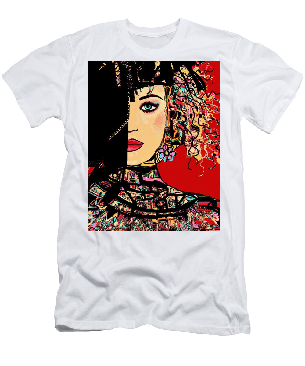 Woman T-Shirt featuring the mixed media Mysterious Gaze by Natalie Holland
