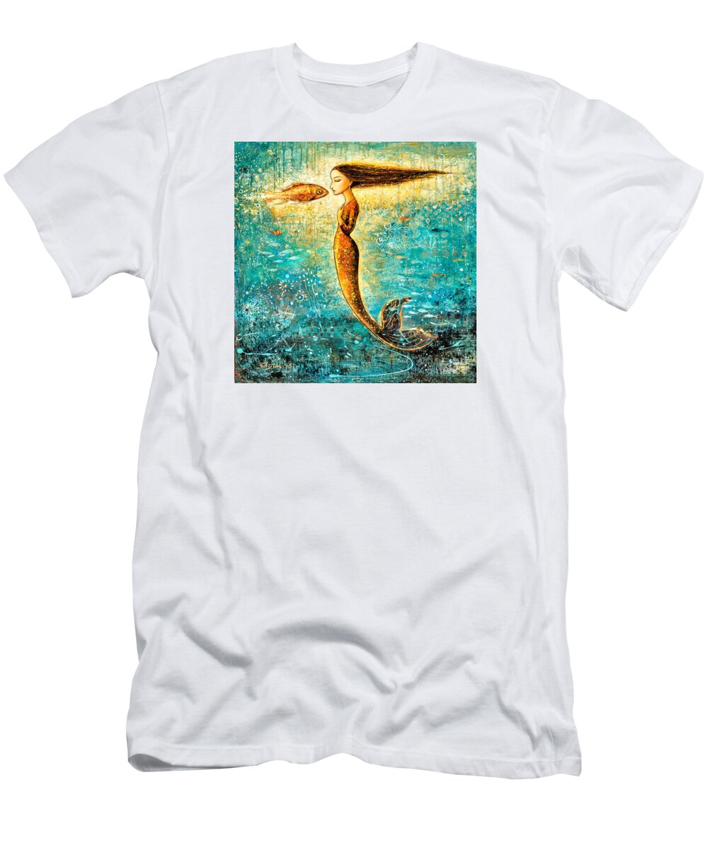 Mermaid Art T-Shirt featuring the painting Mystic Mermaid IV by Shijun Munns