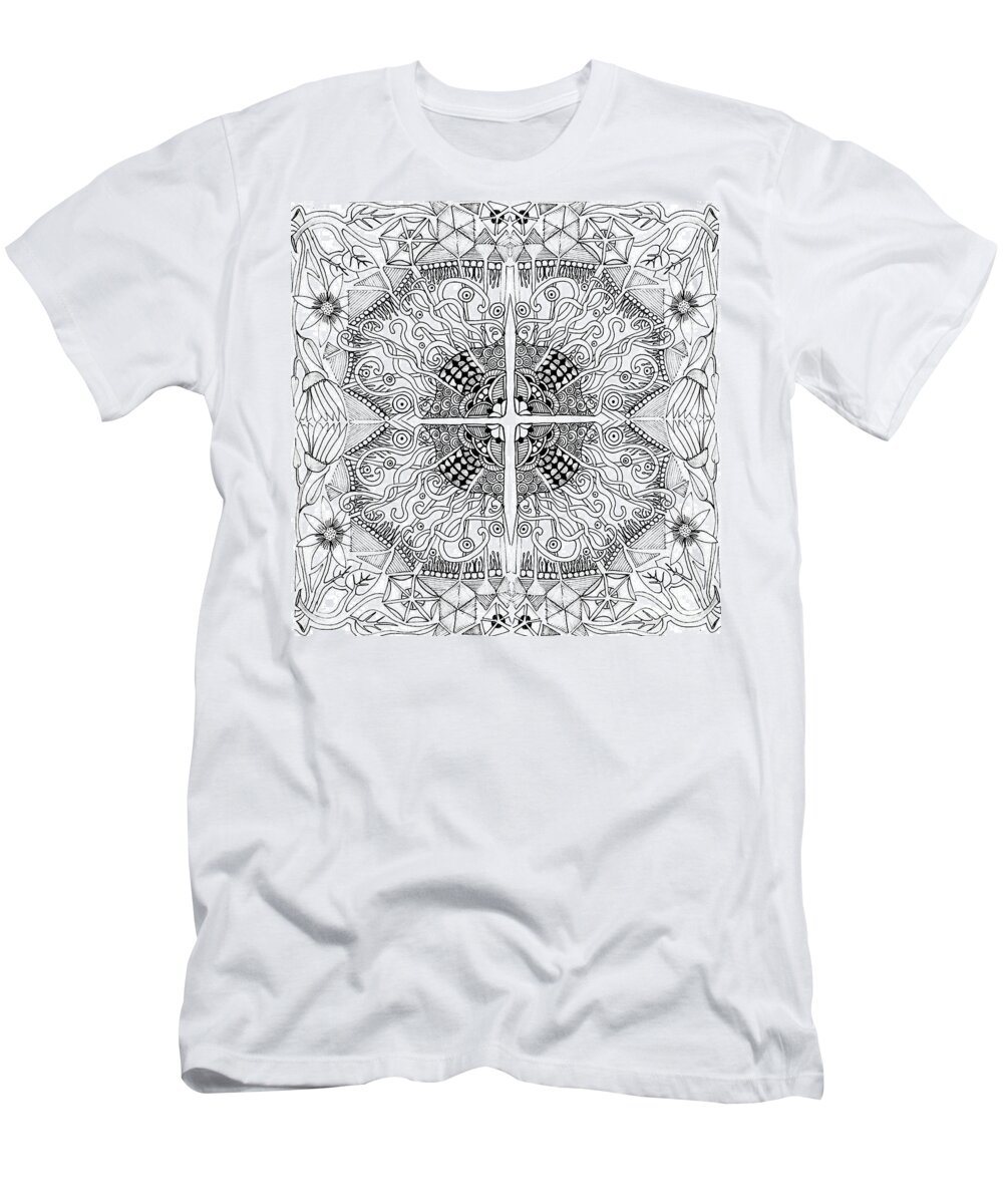 Zentangle Patterns Doodles Pen And Ink T-Shirt featuring the tapestry - textile N S E W by Ruth Dailey