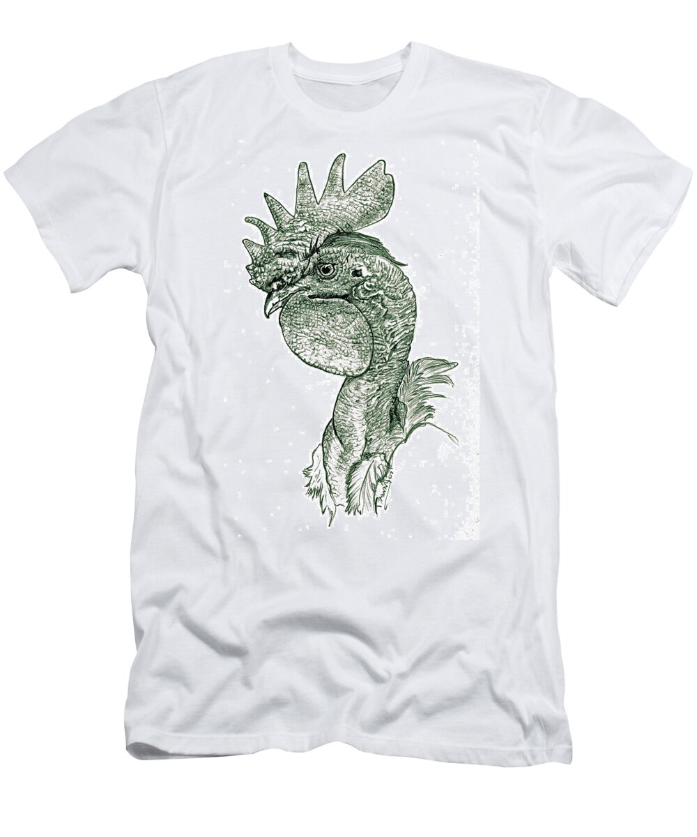 Rooster T-Shirt featuring the drawing Naked neck Rooster by Susan Baker